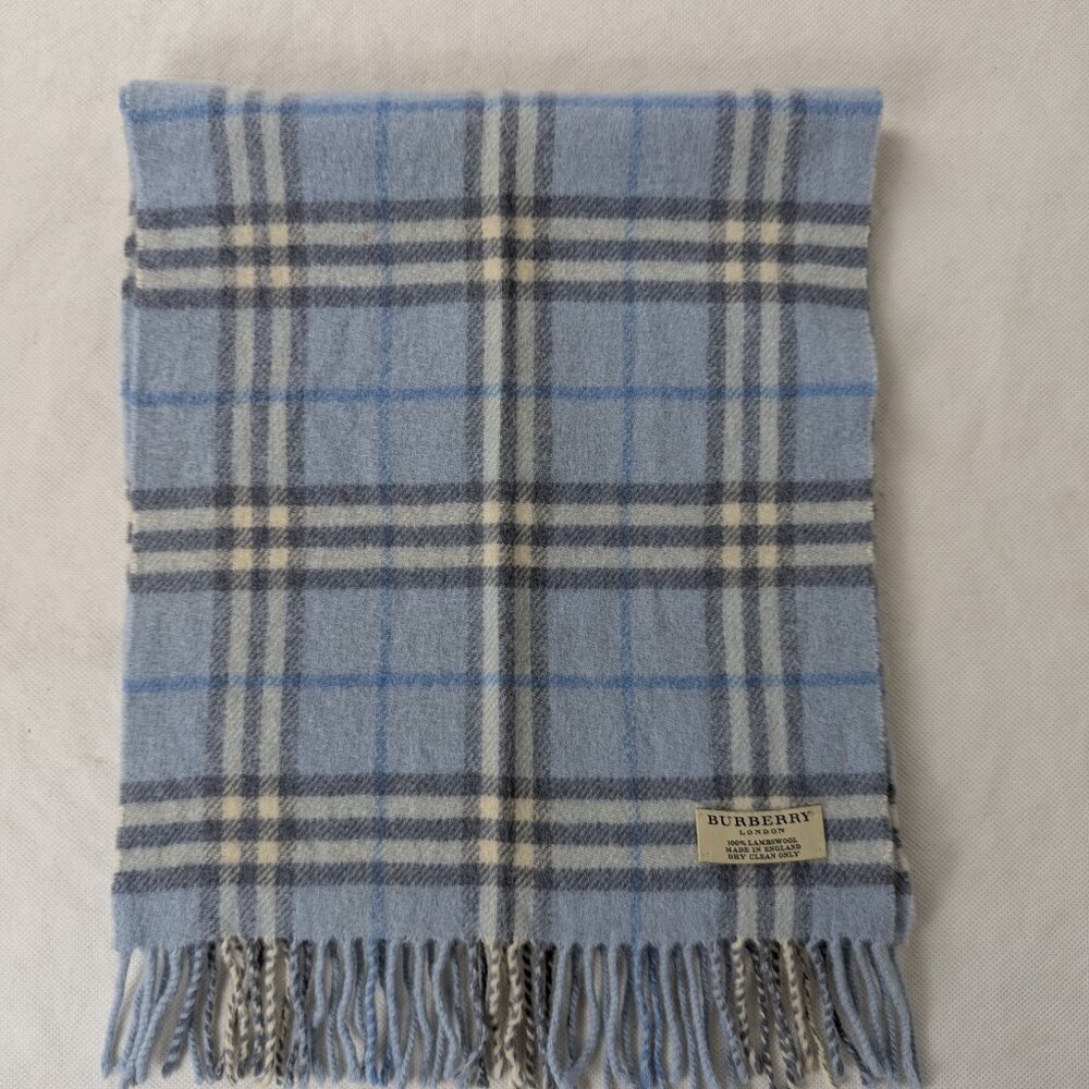 Burberry Nova Check Lambswool Scarf Blue | Unisex | Elegant & Warm - Picture 2 of 7